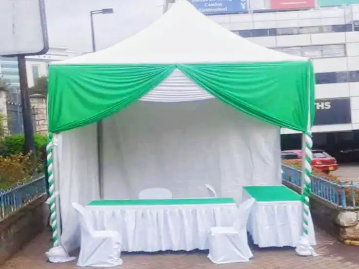 Premium Draped + Floral Setup — 10-Seater Nairobi